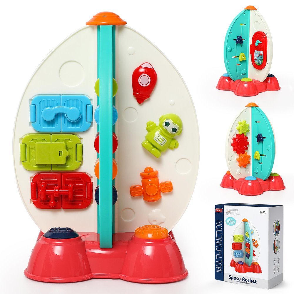 Didklom Musical Space Activity Cube Toy with Lights & Sounds - Sensory Educational Busy Board for Baby Boys Girls 6-18 Months, Montessori Learning Toy 1st Birthday Gift (Rocket Theme)