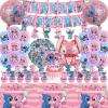 101PCS For Stitch Party Supplies, Birthday Decorations Set Include Banner, Balloons, Stickers, Hanging Swirls, Cake Cupcake Toppers, Tablecloth for Girls Pink Stitch Theme Party view 1