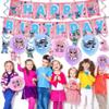 101PCS For Stitch Party Supplies, Birthday Decorations Set Include Banner, Balloons, Stickers, Hanging Swirls, Cake Cupcake Toppers, Tablecloth for Girls Pink Stitch Theme Party view 4