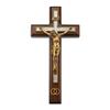 10" Walnut Wood and Pearlized Cross with a Gold Finish Corpus and Wedding Rings view 1