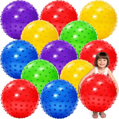 Jerify 12 Pcs 18 Inch Knobby Bouncy Balls Bulk Spiky Bouncy Sensory Ball Soft Inflatable Giant Massage Stress Plastic for Outdoor Indoor Games Party Favors Stocking