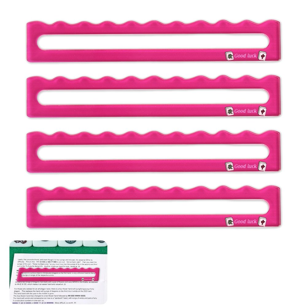 BOXOB 4pcs Mah Jongg Line Finder, Bright Mahjong Card Line Guide & Reader Acrylic Mahjong Gifts Accessories for Players (Rose Pink)