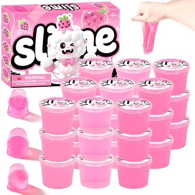 24 Pack Pink Slimes, Party Favors Kit, Mini Glow in The Dark Galaxy Bulk Slime, Stretchy Stress Relief for Kids, Soft Putty DIY Toy, Girls and Boys Classroom Supplies, Birthday, Goodie Bag Stuffers