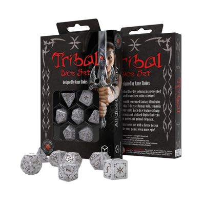 Anne Stokes Tribal Dice Set  Pearl & Brown | Q Workshop 7 Polyhedral RPG Dice | Official Licensed Fantasy Dice