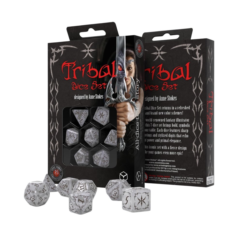 Anne Stokes Tribal Dice Set Pearl & Brown | Q Workshop 7 Polyhedral RPG Dice | Official Licensed Fantasy Dice