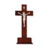 10" Standing Dark Cherry Wood Cross with a Silver Finish Italian Corpus view 1