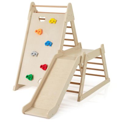 Costzon Indoor Playground for Kids, Toddler Jungle Gym Climbing Toys with Extended Slide, Rock Climbing, Wooden Kids Climber & Play Structure, Montessori Climbing Toys for 3+ Boys & Girls Gifts