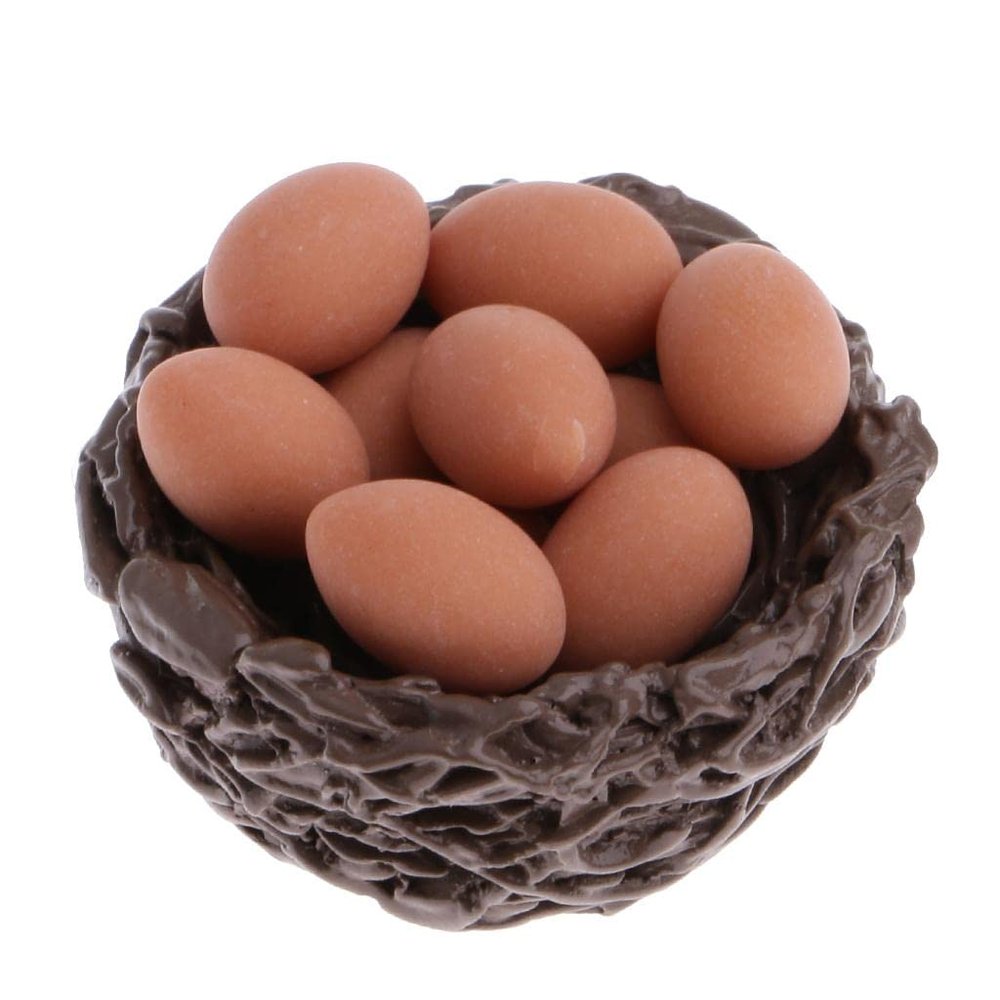 1/12 Scale Miniature Dollhouse Fairy Garden Resin Chicken & 10 Eggs Set with Nest