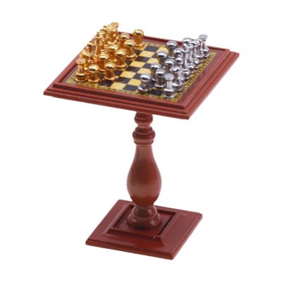 Dollhouse Miniature Chess Set Wood Board Games Model Ornament for Mini Room Decoration Easy Assembly Collection Gifts Chess Pieces