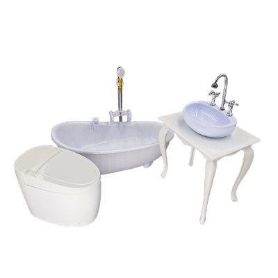 1/6 Scale Dollhouse Bathroom Accessories Set with Miniature Bathtub, Toilet, and Washstand Model for 12 Inch Action Figures