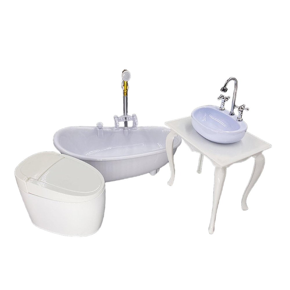1/6 Scale Dollhouse Bathroom Accessories Set with Miniature Bathtub, Toilet, and Washstand Model for 12 Inch Action Figures