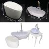 1/6 Scale Dollhouse Bathroom Accessories Set with Miniature Bathtub, Toilet, and Washstand Model for 12 Inch Action Figures view 4