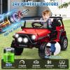 MOEYURO 24V 4WD 2 Seater Ride on Car Power 4 Wheels w/4X200W Motor, Remote Control, 3 Speeds, Bluetooth Music, Spring Suspension, Electric Car for Big Kids Boys Girls, 24 Volt Truck, Red view 2