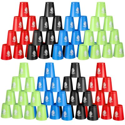 Libima 96 Pcs Sports Stacking Cups Set, Classic Stacking Games Speed Training Game for Boy Girl Teenager Adult Family Party Challenge Competition Travel Gift, Blue, Green, Black, Red, 4 Colors