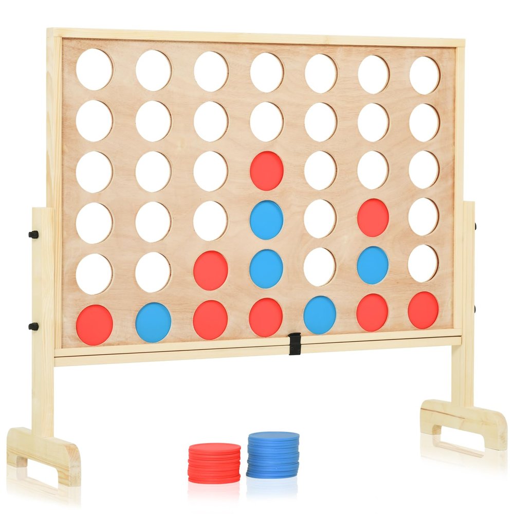 Giant Wooden 4 in a Row Game, Outdoor Yard Game for Famlies Adults, 42 Pcs Chips & Durable Carrying Bag