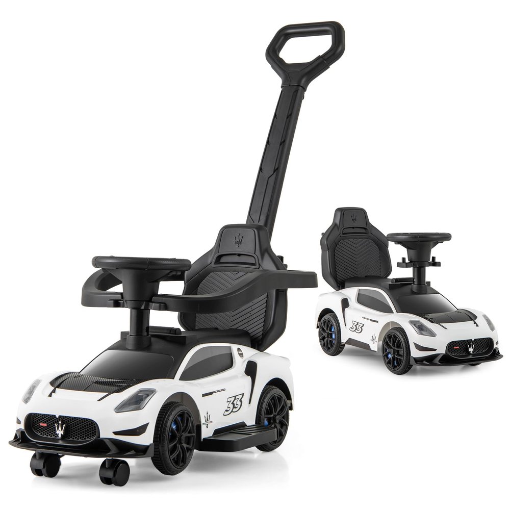 HONEY JOY Ride On Push Car for Toddlers, Licensed Maserati Ride On Sliding Car w/Handle & Handrails, Music & Lights, Under Seat Storage, No Batteries, Kids Ride On Toys for Boys and Girls(White)