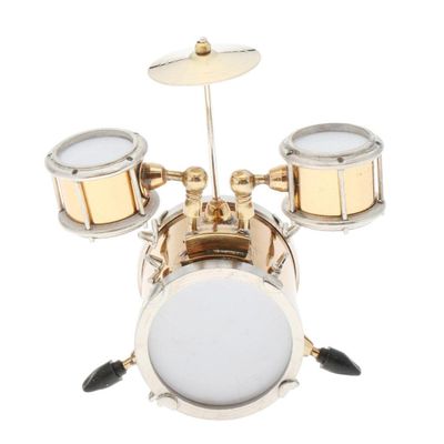 1:12 Scale Miniature Copper Drum Set Model Metal Musical Instrument for Dollhouse Desk Ornament Party Decoration Collectibles