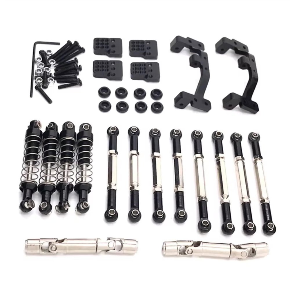 RC Parts For WPL C14 C24 1/16 Metal Tie Rods Drive Shafts Shock Absorbers RC Model Car Upgrade Repairs Modifications Accessories(Black)