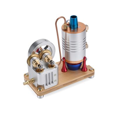 Steam Engine Model That Works, All-Metal Vertical Dual-Cylinder Oneway Piston Steam Engine Model Semi-Circular Dynamically Balanced Crankshaft Model, stem Gift for Adults & Teens, RTR Version