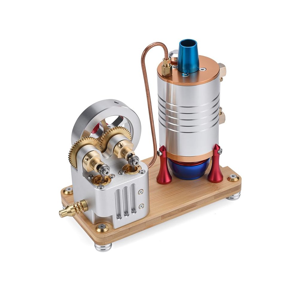 Steam Engine Model That Works, All-Metal Vertical Dual-Cylinder Oneway Piston Steam Engine Model Semi-Circular Dynamically Balanced Crankshaft Model, stem Gift for Adults & Teens, RTR Version