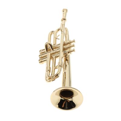 1/6 Scale Metal Trumpet Miniature Musical Instrument Golden 9cm for Dollhouse Fairy Garden Decor Display