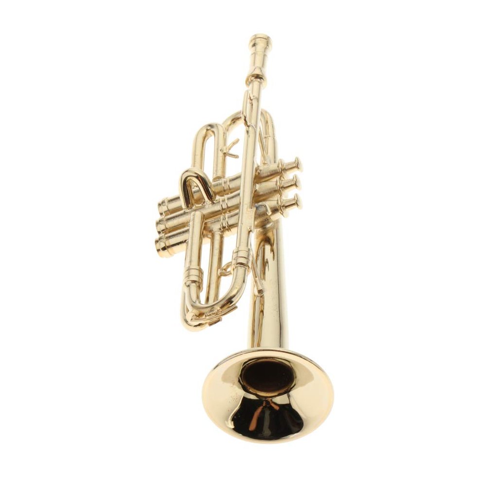 1/6 Scale Metal Trumpet Miniature Musical Instrument Golden 9cm for Dollhouse Fairy Garden Decor Display