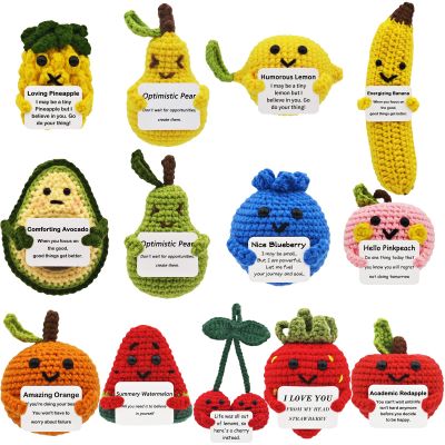 13Pcs Positive Crochet Fruits Strawberry Avocado Doll - Valentines Birthday Bulk Gifts Cheer Up for Women, Girls, Mom, Girlfriend Handmade Desk Home Decor Inspirational Support Coworker Teen