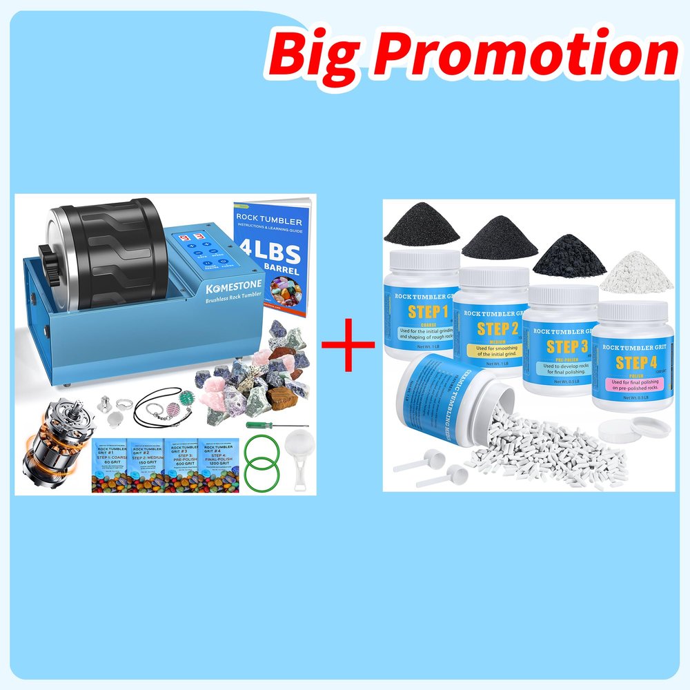 KomeStone Professional Rock Tumbler Kit & 4 lb Rock Tumbling Grit Refill Polisher Bundle