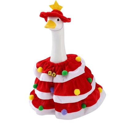 Christmas Goose Outfit Christmas Tree Shawl Clothes with Hat for 17-23 inch Porch Geese, Porch Goose Costume for Yard Lawn Outdoor Garden Patio Statue Decor