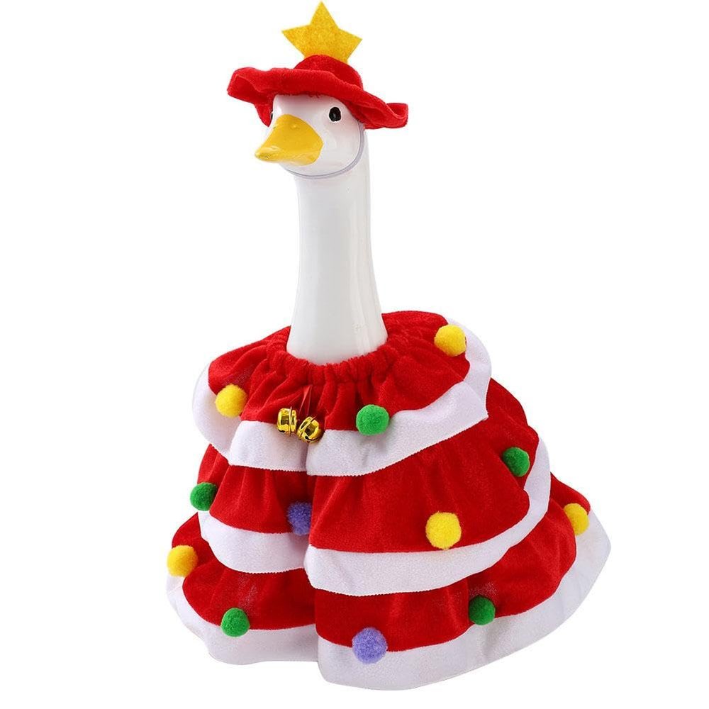 Christmas Goose Outfit Christmas Tree Shawl Clothes with Hat for 17-23 inch Porch Geese, Porch Goose Costume for Yard Lawn Outdoor Garden Patio Statue Decor