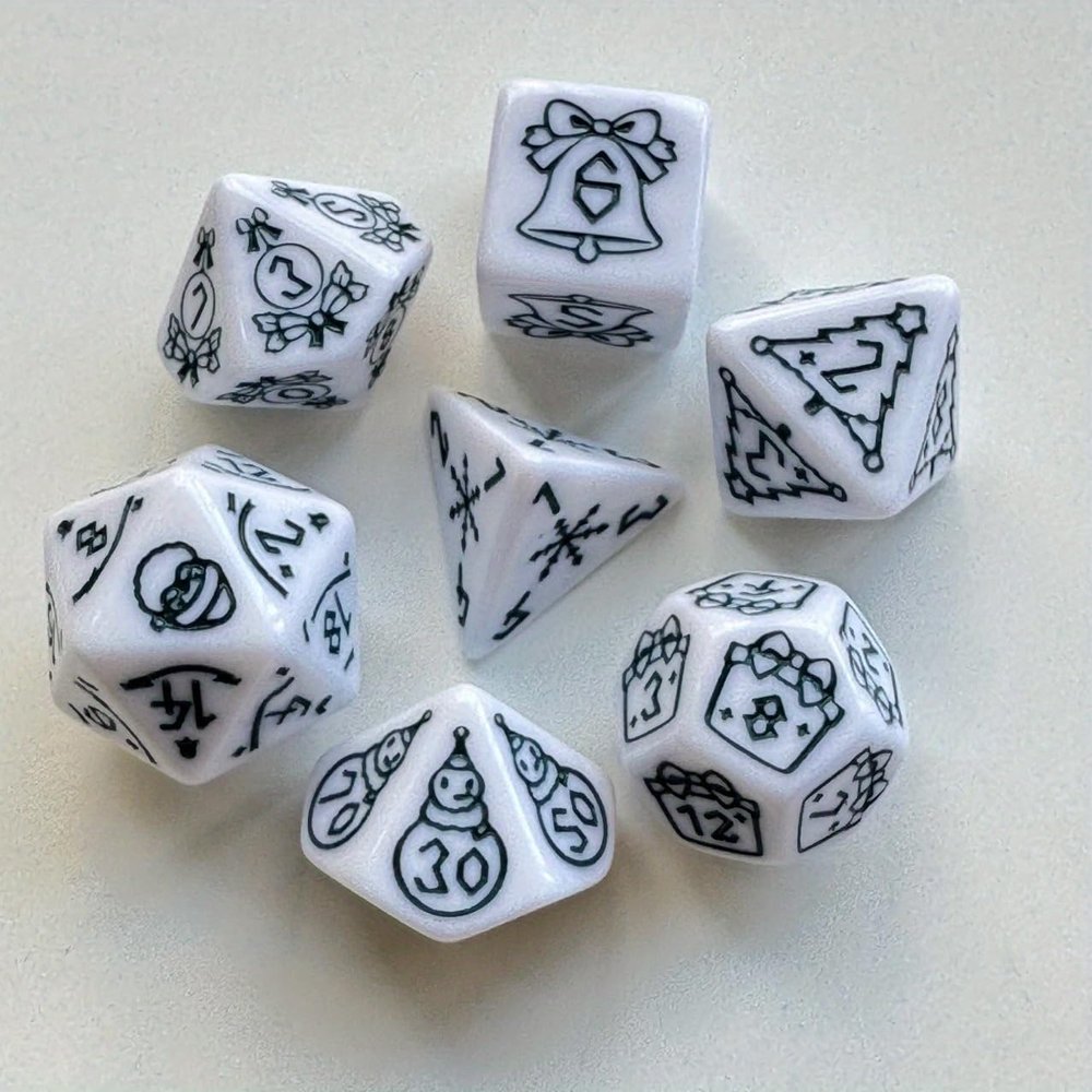 7pcs Polyhedral Dice Set with Christmas Pattern  White RPG Dice for Tabletop Role-Playing Games and Board Games