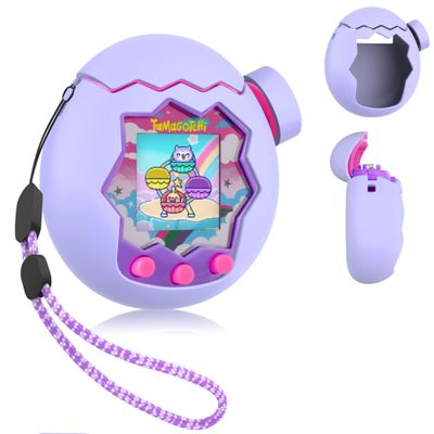 FIOPAZ 3-in-1 Silicone Case for Tamagotchi Paradise, Full Drop Protection for Tamagotchi Paradise Accessories with Body Case & Top Cover & Knob Cap & Lanyard, Connect Without Removal (Purple)