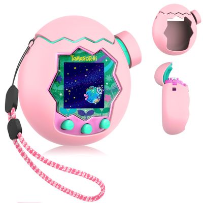 FIOPAZ 3-in-1 Silicone Case for Tamagotchi Paradise, Full Drop Protection for Tamagotchi Paradise Accessories with Body Case & Top Cover & Knob Cap & Lanyard, Connect Without Removal (Pink)