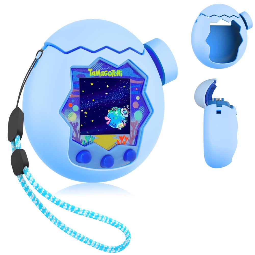 FIOPAZ 3-in-1 Silicone Case for Tamagotchi Paradise, Full Drop Protection for Tamagotchi Paradise Accessories with Body Case & Top Cover & Knob Cap & Lanyard, Connect Without Removal (Glow Blue)