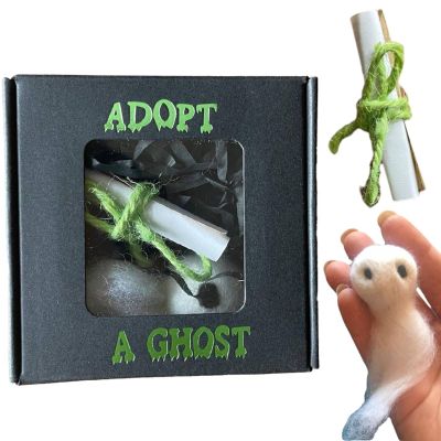 Adopt A Ghost in a Box Ghost Halloween Decorations, Mini Plush Stuffed Ghost Doll Action Figures, Little Pocket Ghost with A Tiny Scroll,Ghost Statue Pet Figurines Halloween Creative Gift for Stories