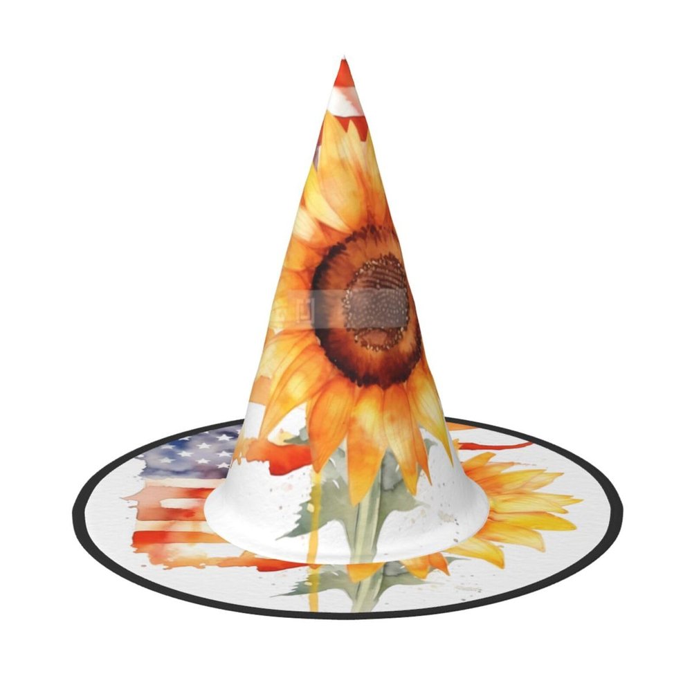 JEKYDOSD Sunflowers And The American Flag Print Halloween Hat Spooky Party Accessory, Carnivals Masquerade Balls