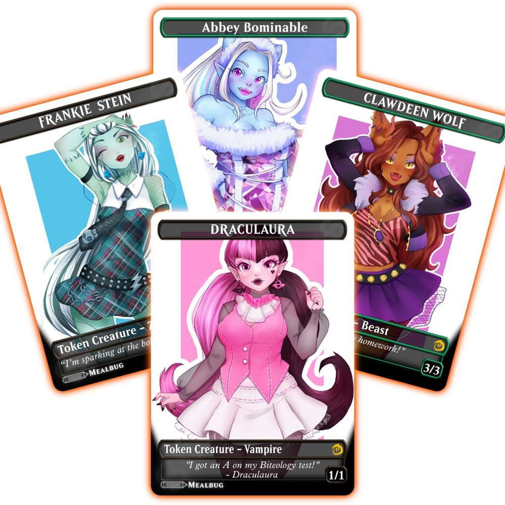 SliverCreations Magic The Gathering [Monster High Token Set] Abbey | Clawdeen | Frankie | Draculaura + Bonus (Art by Mealbug)