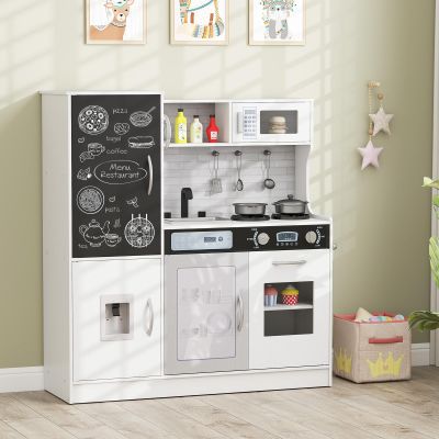 Costzon Kids Kitchen Playset, Large Wooden Chef Cooking Toy Set w/Real Sounds & Lights, Microwave, Blackboard, Oven, Ice Maker, Dishwasher, Play Phone, Utensils, Play Kitchen for Kids Ages 3+ (White)