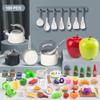 100Pcs Kitchen Playset, Kids Pretend Cooking Play Pots, Pans, Utensils, Cookware, Toy Food Fruits Veggies, with 2 Large Apple - Shaped Storage, Toddler Cooking Learning Gift (White) view 2