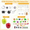 100Pcs Kitchen Playset, Kids Pretend Cooking Play Pots, Pans, Utensils, Cookware, Toy Food Fruits Veggies, with 2 Large Apple - Shaped Storage, Toddler Cooking Learning Gift (White) view 3