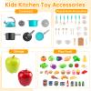 100Pcs Kitchen Playset, Kids Pretend Cooking Play Pots, Pans, Utensils, Cookware, Toy Food Fruits Veggies, with 2 Large Apple - Shaped Storage, Toddler Cooking Learning Gift (Turquoise) view 3