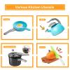 100Pcs Kitchen Playset, Kids Pretend Cooking Play Pots, Pans, Utensils, Cookware, Toy Food Fruits Veggies, with 2 Large Apple - Shaped Storage, Toddler Cooking Learning Gift (Turquoise) view 4