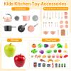 100Pcs Kitchen Playset, Kids Pretend Cooking Play Pots, Pans, Utensils, Cookware, Toy Food Fruits Veggies, with 2 Large Apple - Shaped Storage, Toddler Cooking Learning Gift(Pink) view 3
