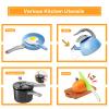 100Pcs Kitchen Playset, Kids Pretend Cooking Play Pots, Pans, Utensils, Cookware, Toy Food Fruits Veggies, with 2 Large Apple - Shaped Storage, Toddler Cooking Learning Gift (Blue view 4