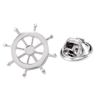Ship Steering Wheel Collar Lapel Badge Marine Charms Brass 0.75x0.75 Inch