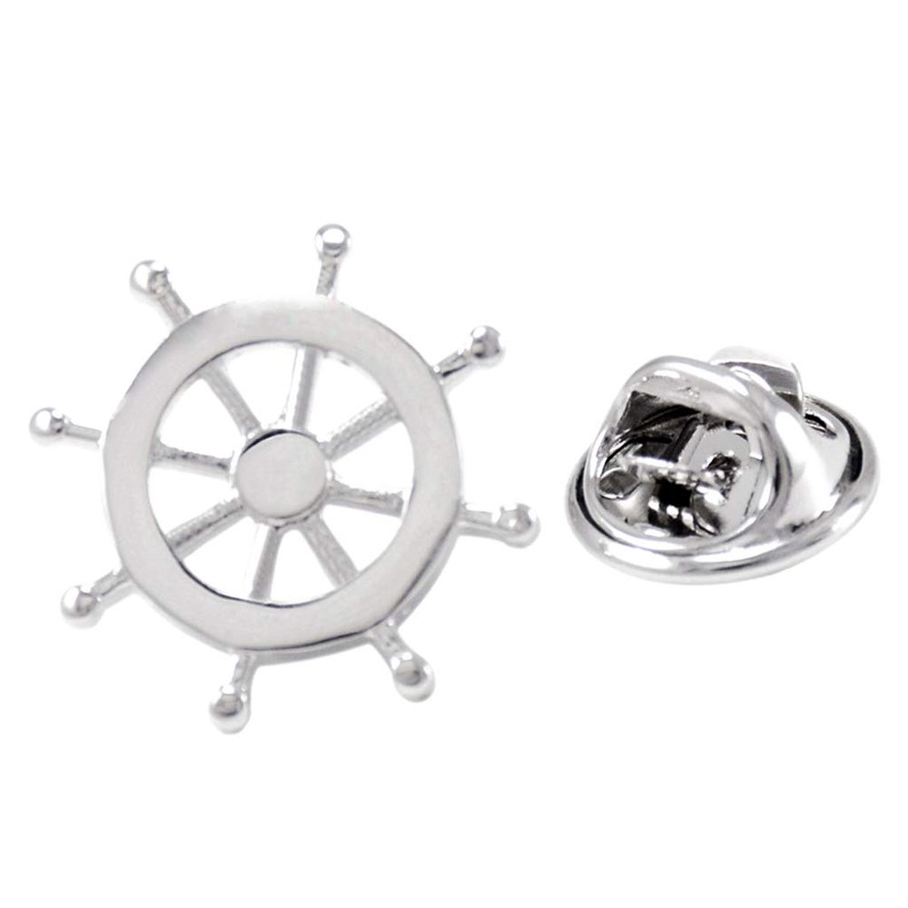 Ship Steering Wheel Collar Lapel Badge Marine Charms Brass 0.75x0.75 Inch