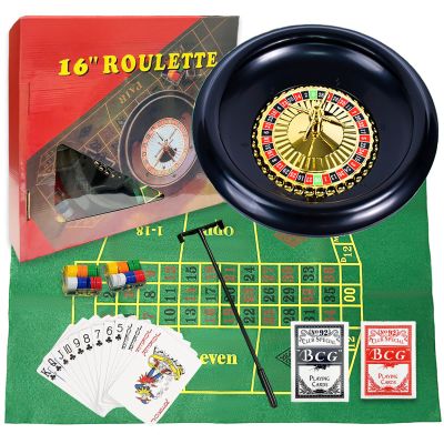 IIDEA 10 Inch Professional Roulette Wheel Set Gambling Wheel with 120 Chips,2 Decks of Cards,Reversible Game Table Mat, Rake and Balls,Casino Games Suitable for Roulette and Texas Hold'em