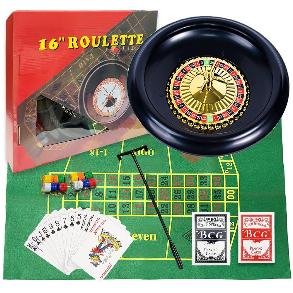 IIDEA 10 Inch Professional Roulette Wheel Set Gambling Wheel with 120 Chips,2 Decks of Cards,Reversible Game Table Mat, Rake and Balls,Casino Games Suitable for Roulette and Texas Hold'em