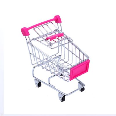 Angoily Mini Shopping Cart Shaped Storage Basket Desktop Organizer, Rosy Plastic Metal for Kids, Cute Cart for Home And Office 4. 92 X 4. 40 X 3. 22 Inch
