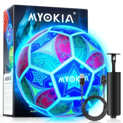 MYOKIA Rechargeable Light Up Soccer Ball Size 5 Tri-Color Glow in Dark